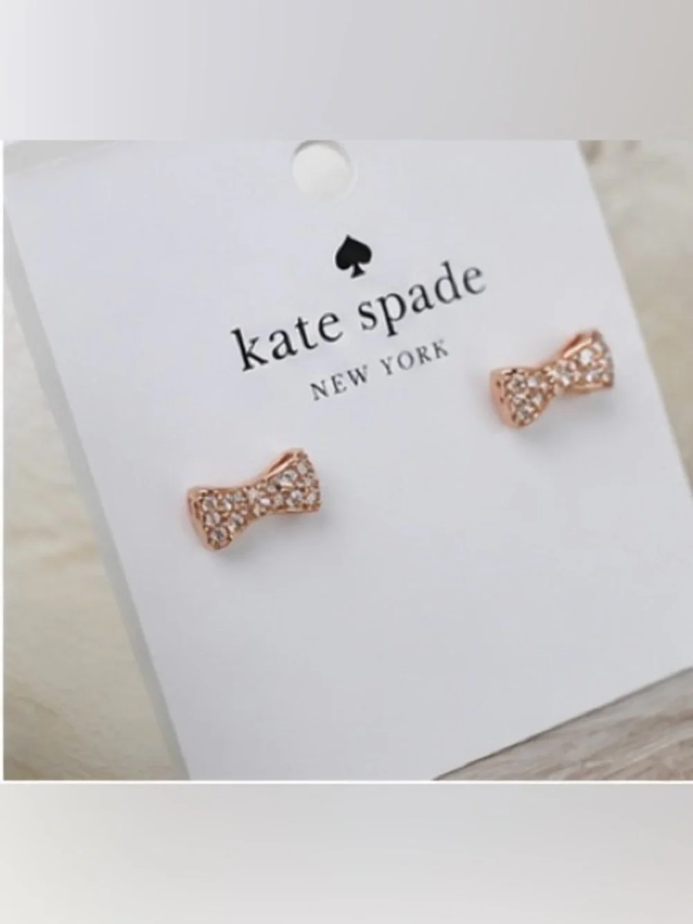 Kate Spade Rose Gold Crystal Bow Stud Earrings NWT